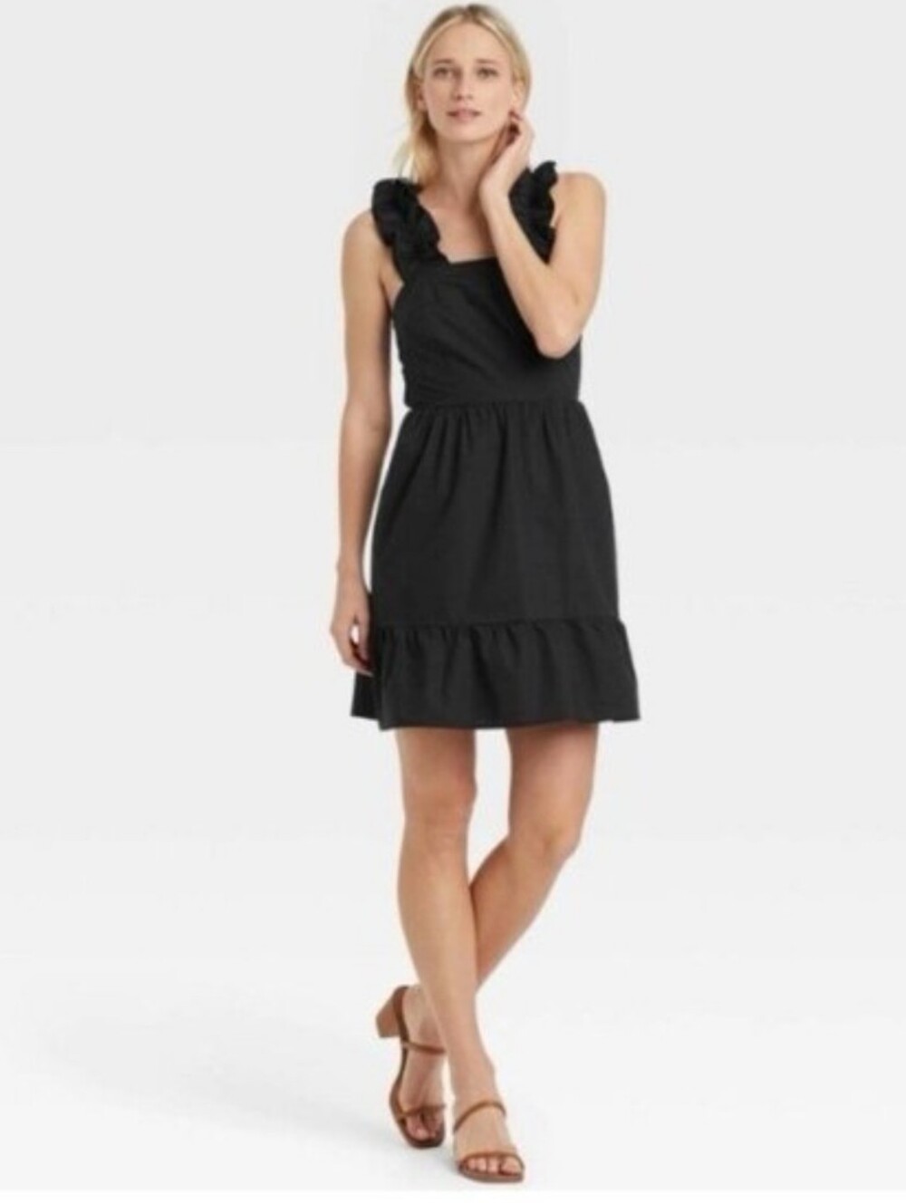 Who What Where Black Ruffle Strap Tiered Mini Dress - Size Small
